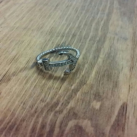 Jewelry - Crystal Sterling Anchor Ring New!